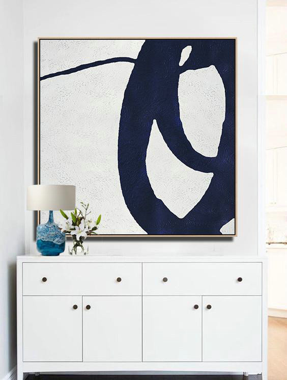 Large Abstract Painting Canvas Art,Hand Painted Navy Minimalist Painting On Canvas,Hand Painted Aclylic Painting On Canvas